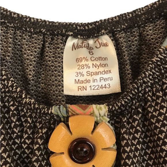 Matilda Jane Girls Calico Peasant Top Size 6 Wooden Flower Button Bunnies EUC - Picture 6 of 9